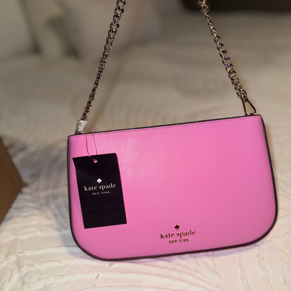 Kate Spade Pink Textured Leather Shoulder Bag with Chain Strap